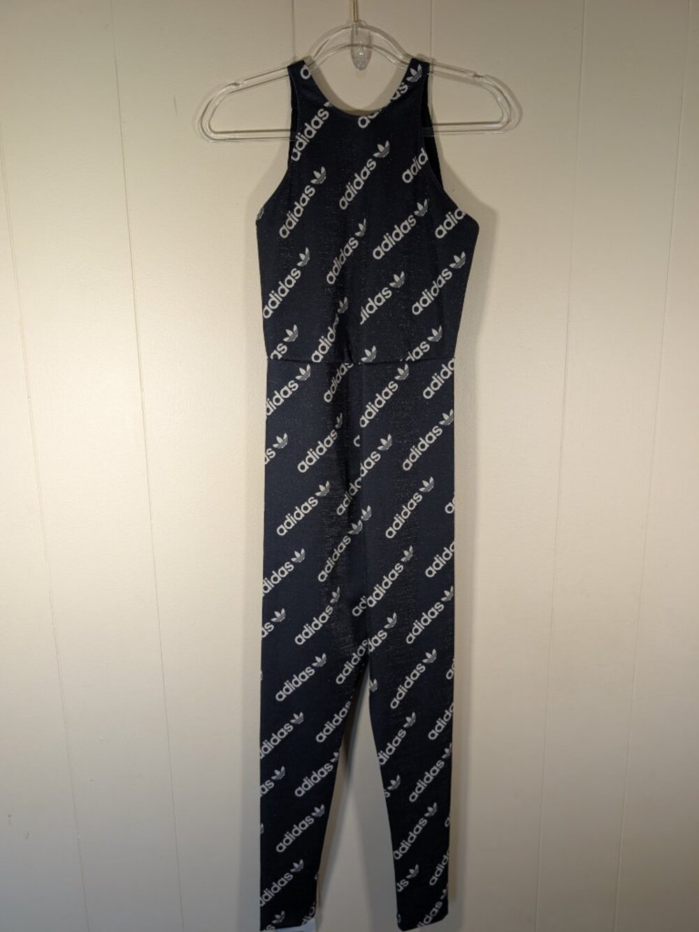 ADIDAS Originals Logo Catsuit Jumpsuit S Black Metallic Monogram NWT HM4890